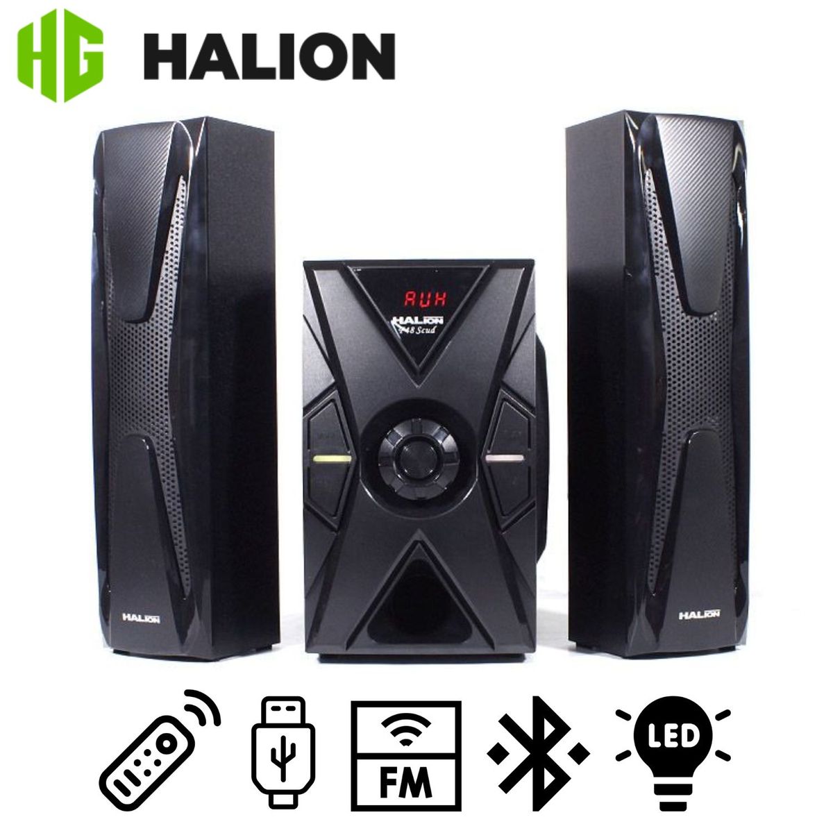 HALION - Parlante Halion HA-F48 Scud 2.1 Subwoofer 5.25″ Luces LED USB SD BT FM