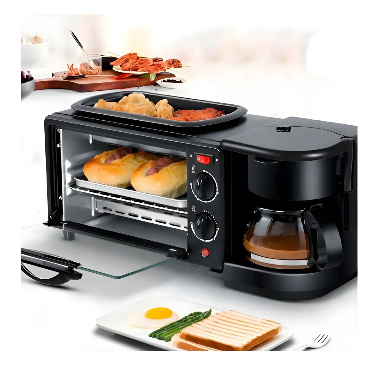 GENERICO - Maquina de desayuno Multifuncional 3 En 1 Horno Cafetera Freidora