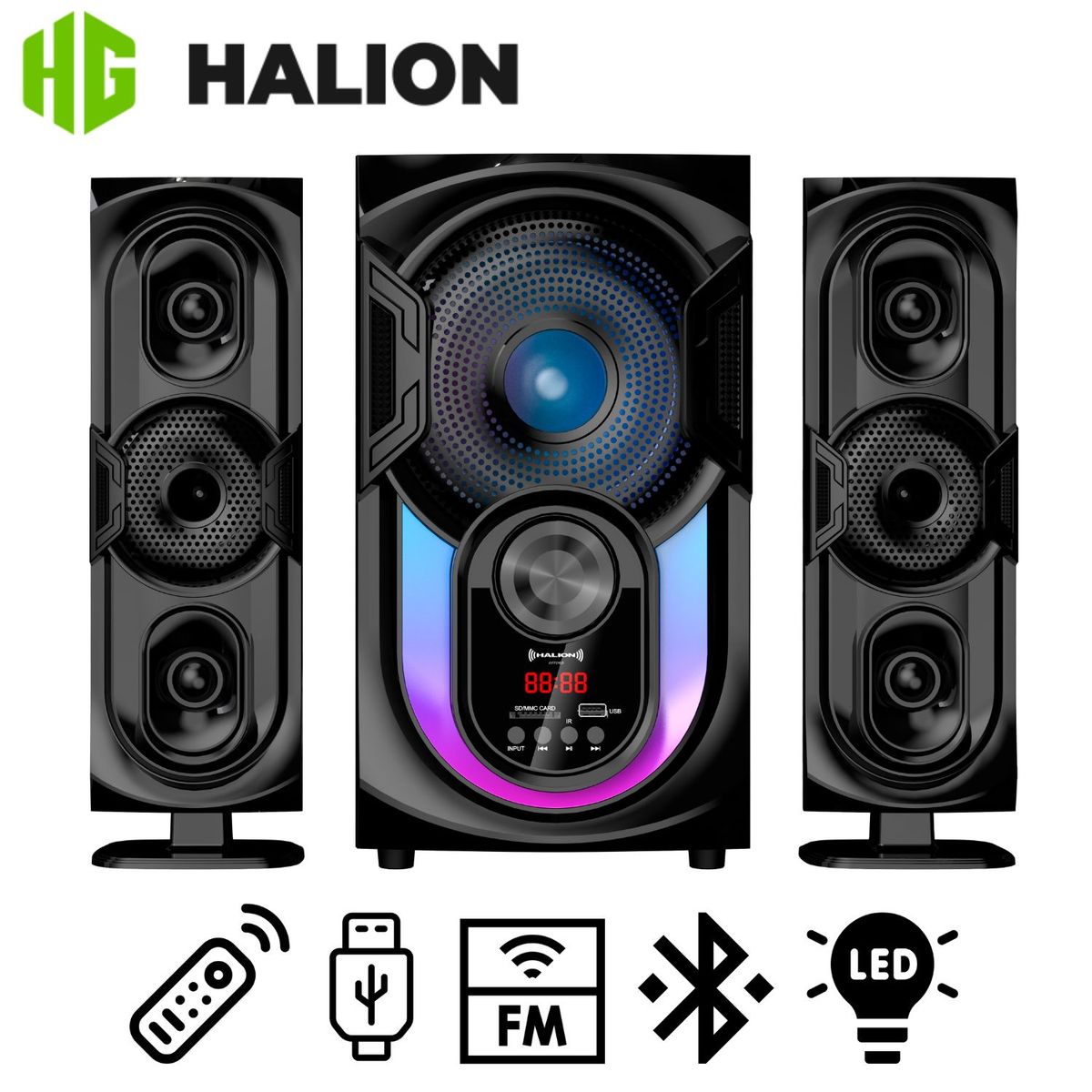 HALION - Parlante Halion HA-F62 Oxford 2.1 Bluetooth Subwoofer 6,5″ y Luces RGB