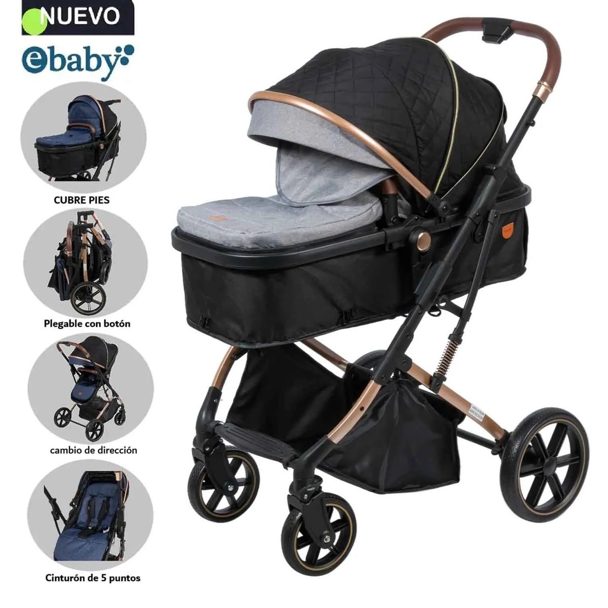 EBABY - Coche Cuna Moisés de Lujo SATURNO EB126-1 Gris