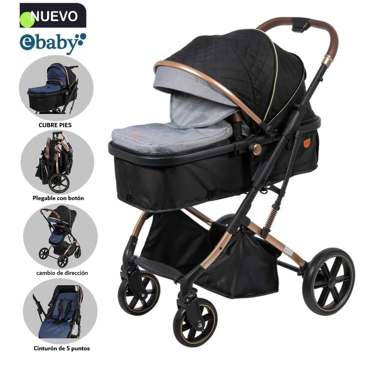 EBABY - Coche Cuna Moisés de Lujo SATURNO EB126-1 Gris