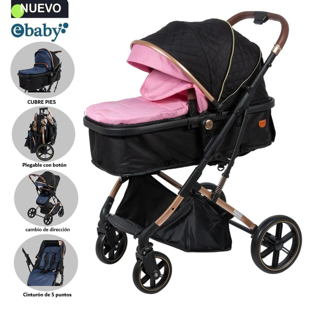 EBABY - Coche Cuna Moisés de Lujo SATURNO EB126-1 Rosado