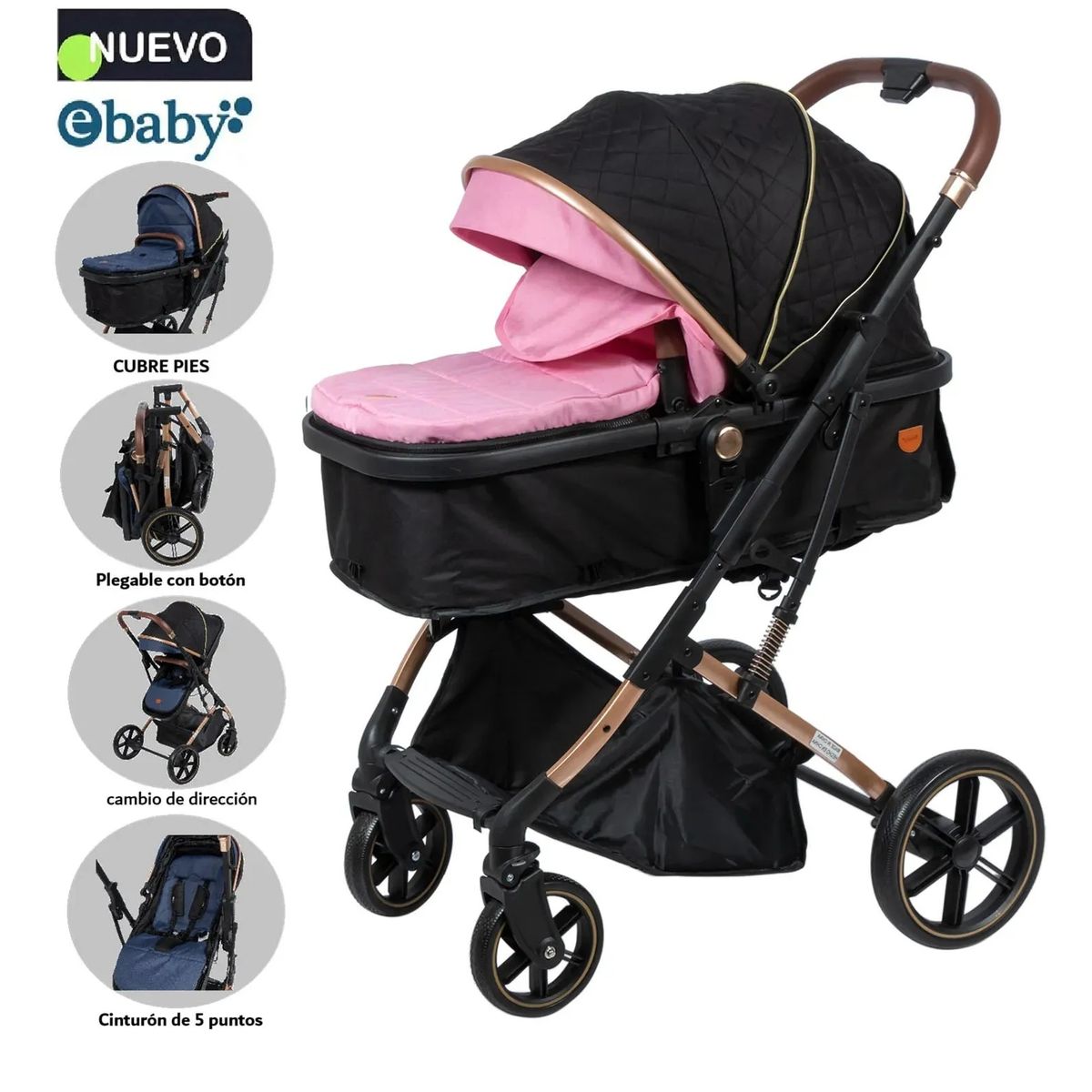 EBABY - Coche Cuna Moisés de Lujo SATURNO EB126-1 Rosado