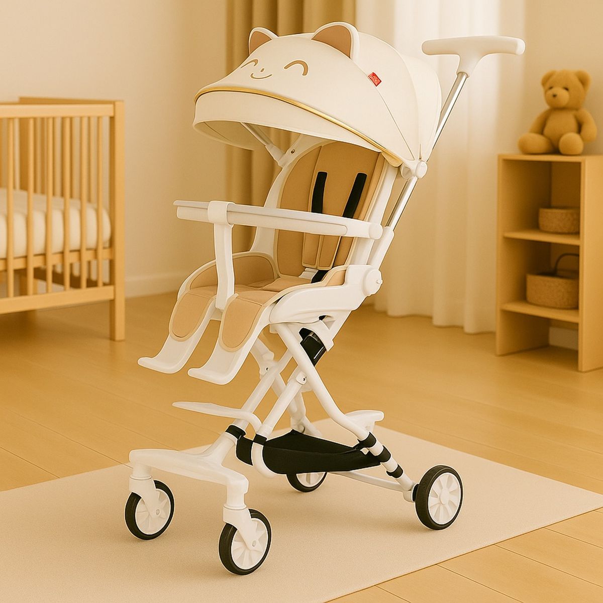 GENERICO - Coche Carriola Giratorio Premium Blanco Osito