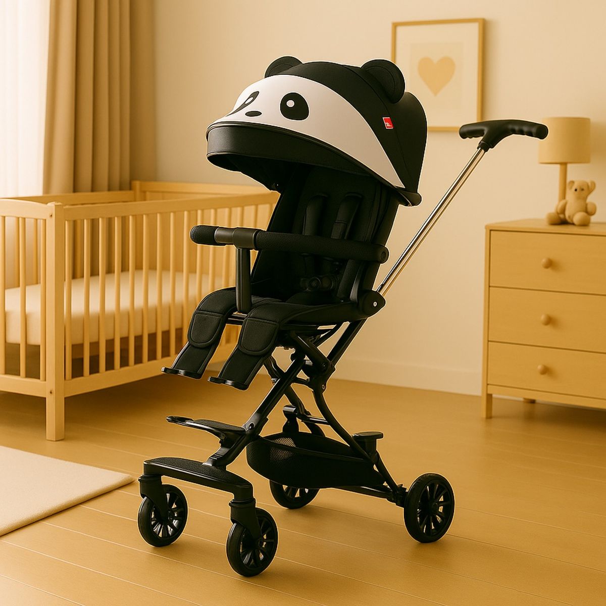 GENERICO - Coche Carriola Giratorio Premium Negro Panda