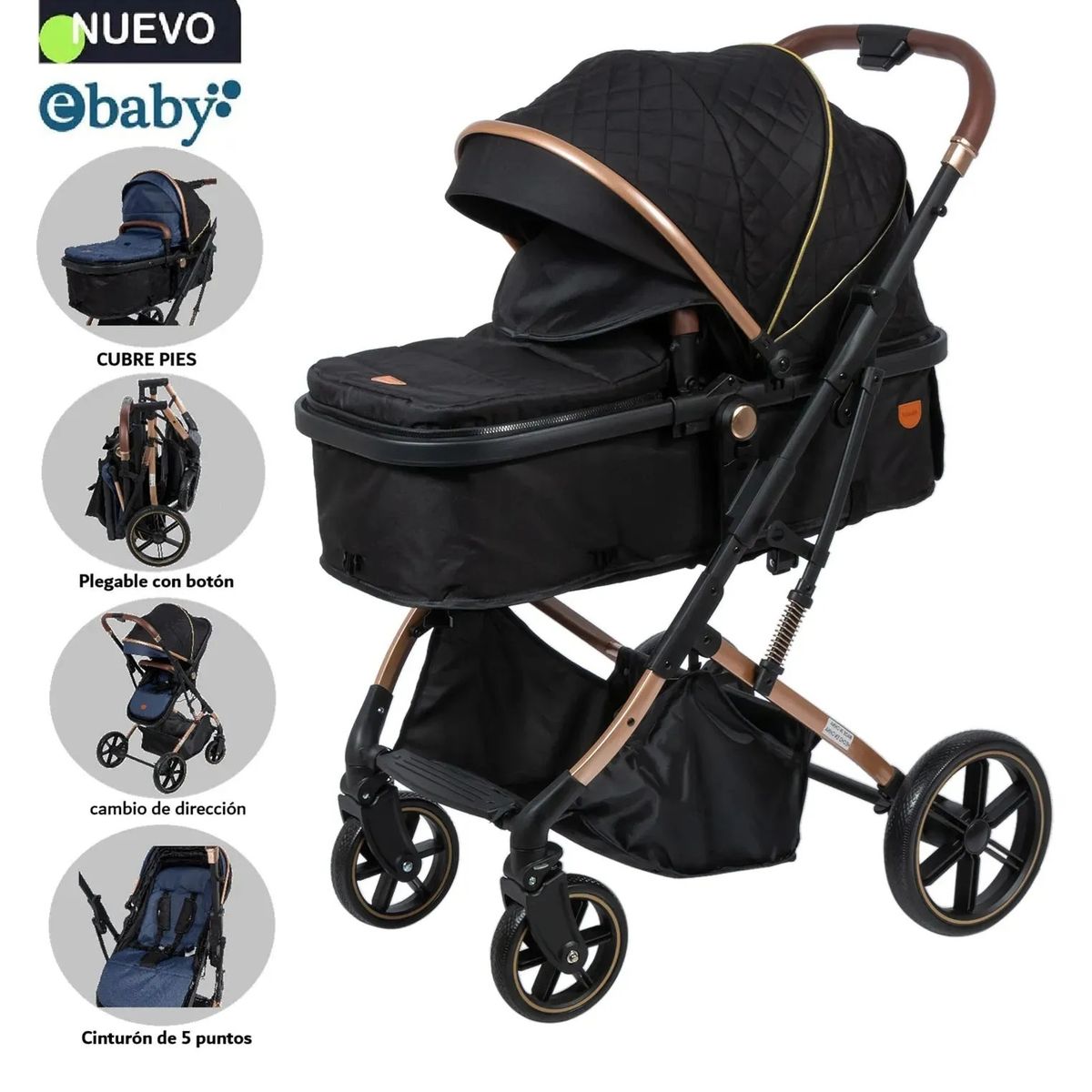 EBABY - Coche Cuna Moisés de Lujo SATURNO EB126-1 Negro