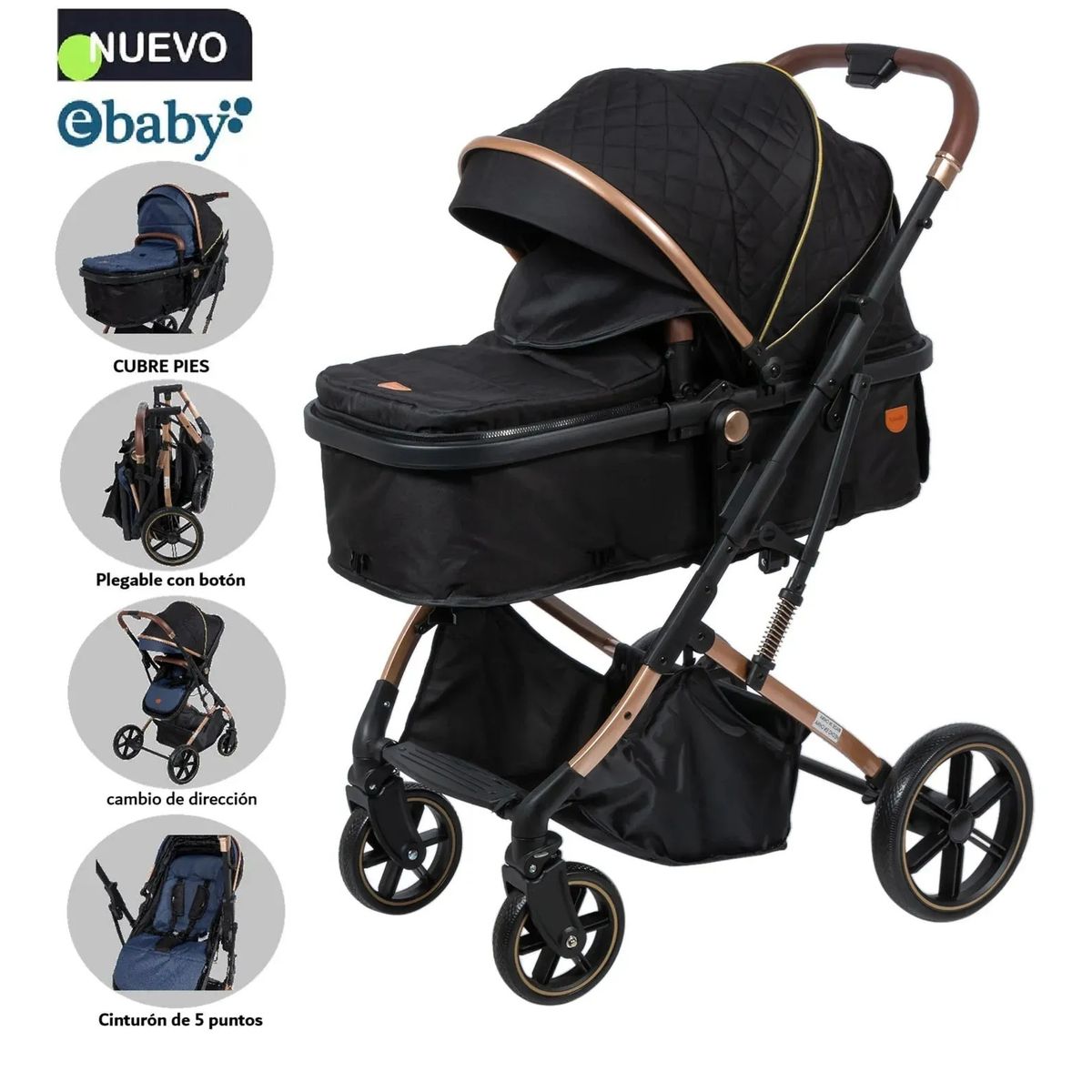 EBABY - Coche Cuna Moisés de Lujo SATURNO EB126-1 Negro