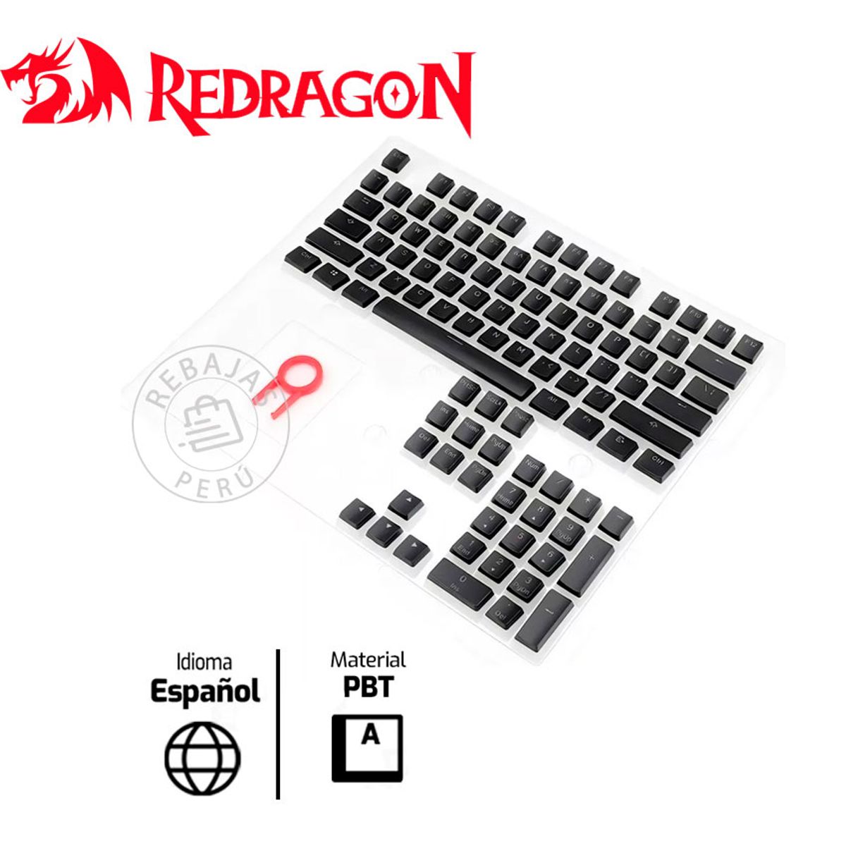 REDRAGON - Keycaps Español 105 PBT Redragon SCARAB A130B-SP Negro Pudin