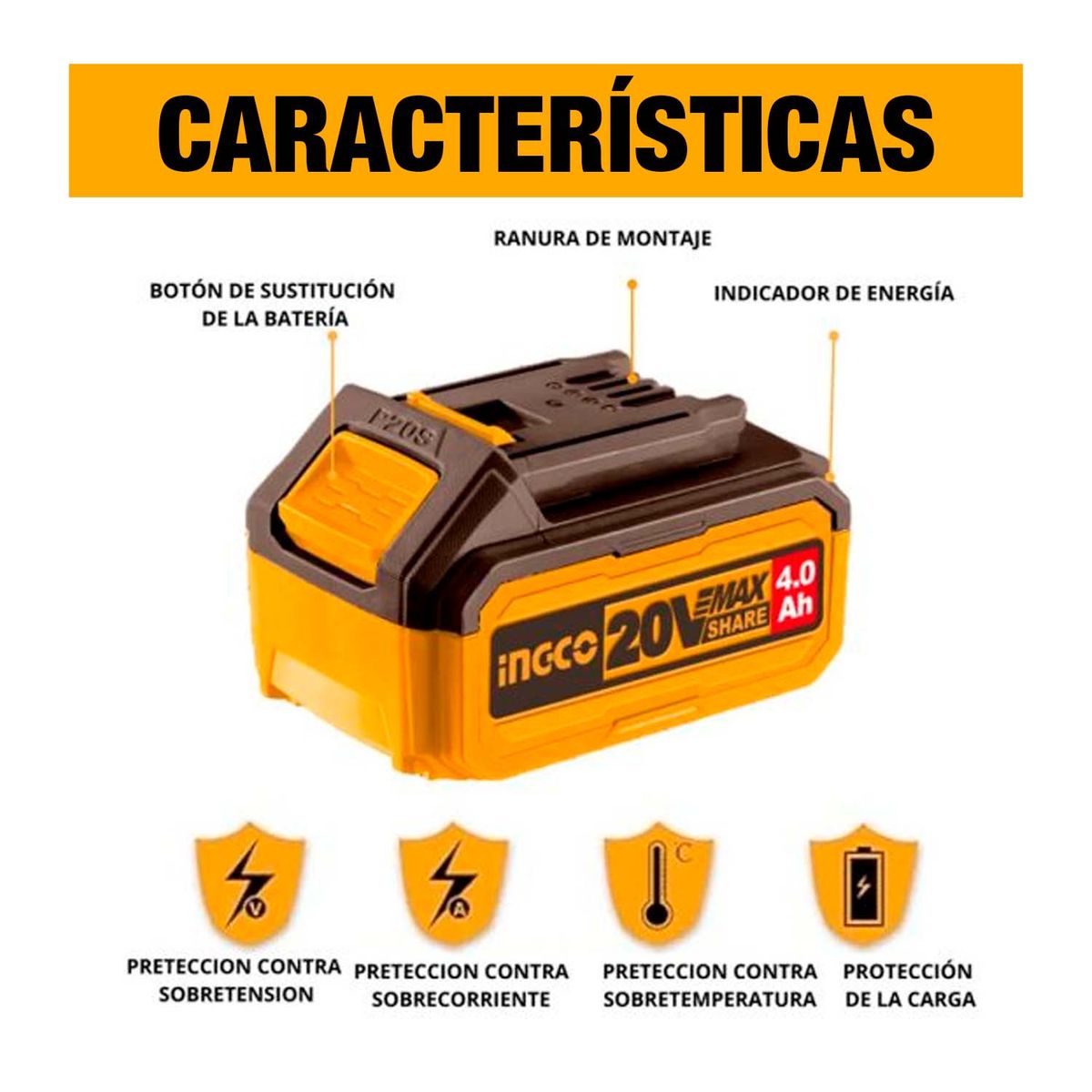 INGCO TOOLS - Set 2 Baterias De Litio 4,0ah 20v Multiherramientas Ingco