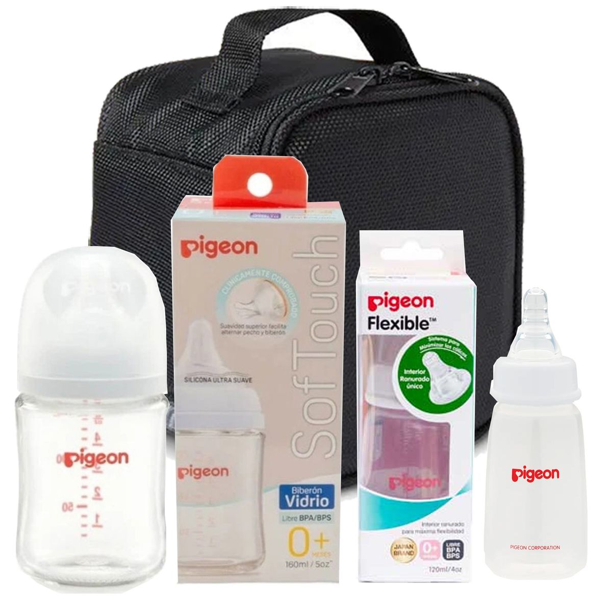 PIGEON - Biberón Vidrio 160ml Biberón 120ml Standar y Neceser Pigeon