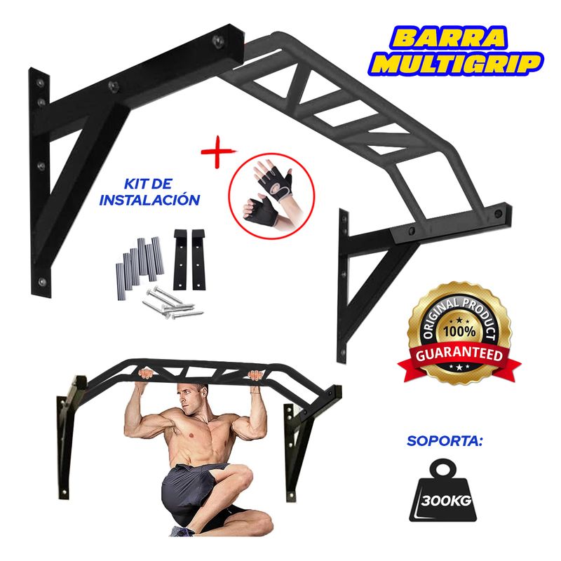 HOLGU - Barra Multigrip dominadas PREMIUM + GUANTES negro