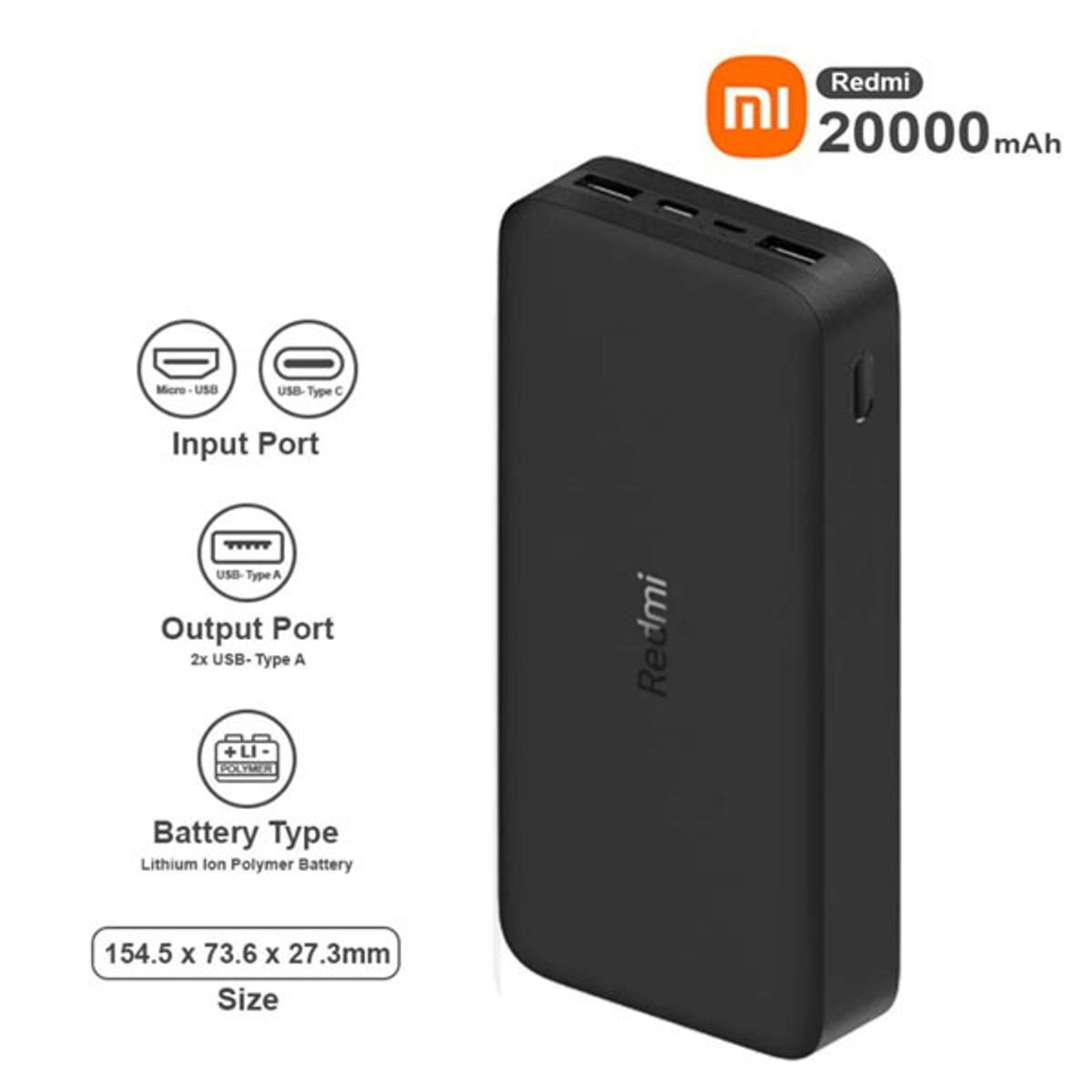 XIAOMI - Cargador Portátil Xiaomi  20000Mah Fast Charger Negro