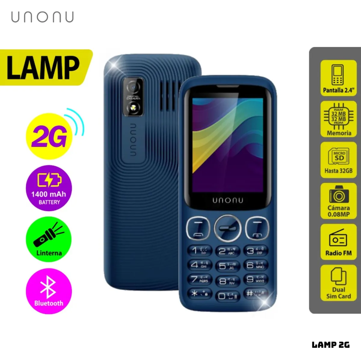 NOKIA - CELULAR BASICO UNONU LAMP 2G DUAL SIM - AZUL