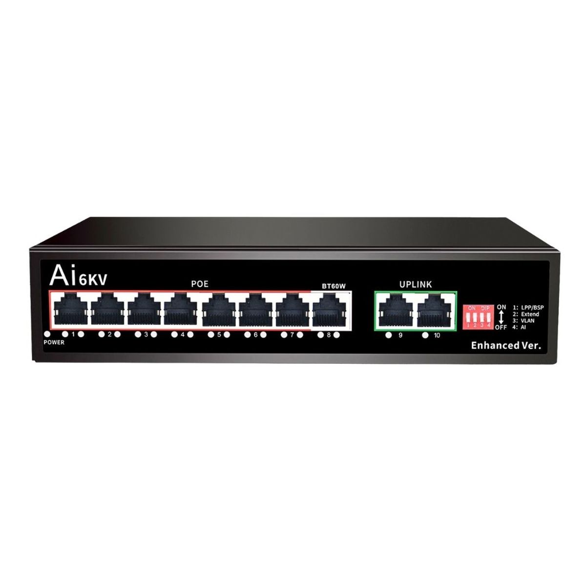 SEISA - Switch PoE+ 8 Puertos + 2 Uplink 120W con Extend y AI Watchdog