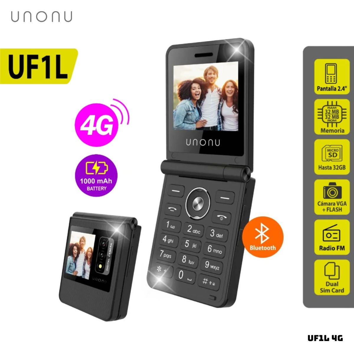 UNONU - CELULAR BASICO UNONU UF1L 4G DUAL SIM - NEGRO
