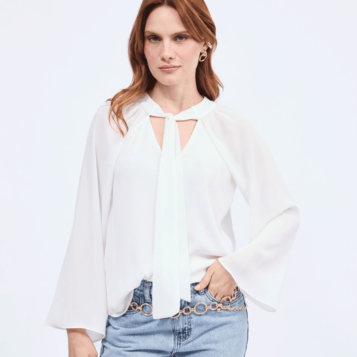 BANATY - BLUSA CUELLO V CON LAZO PARA AMARRAR PARA MUJER ALICE