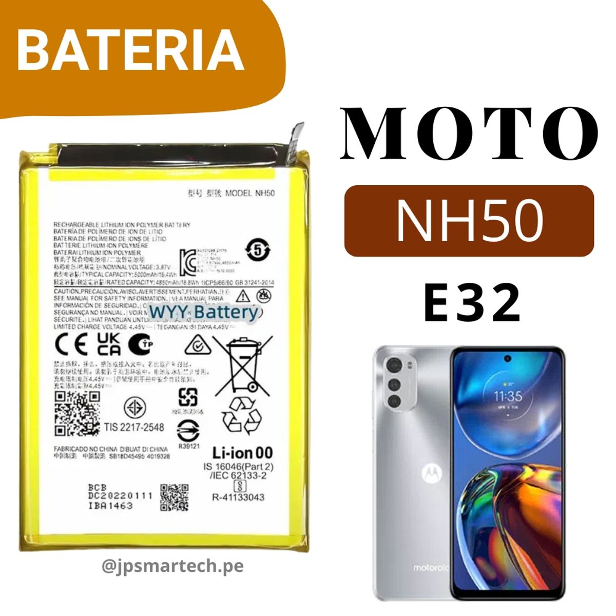 OEM - BATERIA  PARA  MOTOROLA  E32  TORIGINAL-SM NUEVO