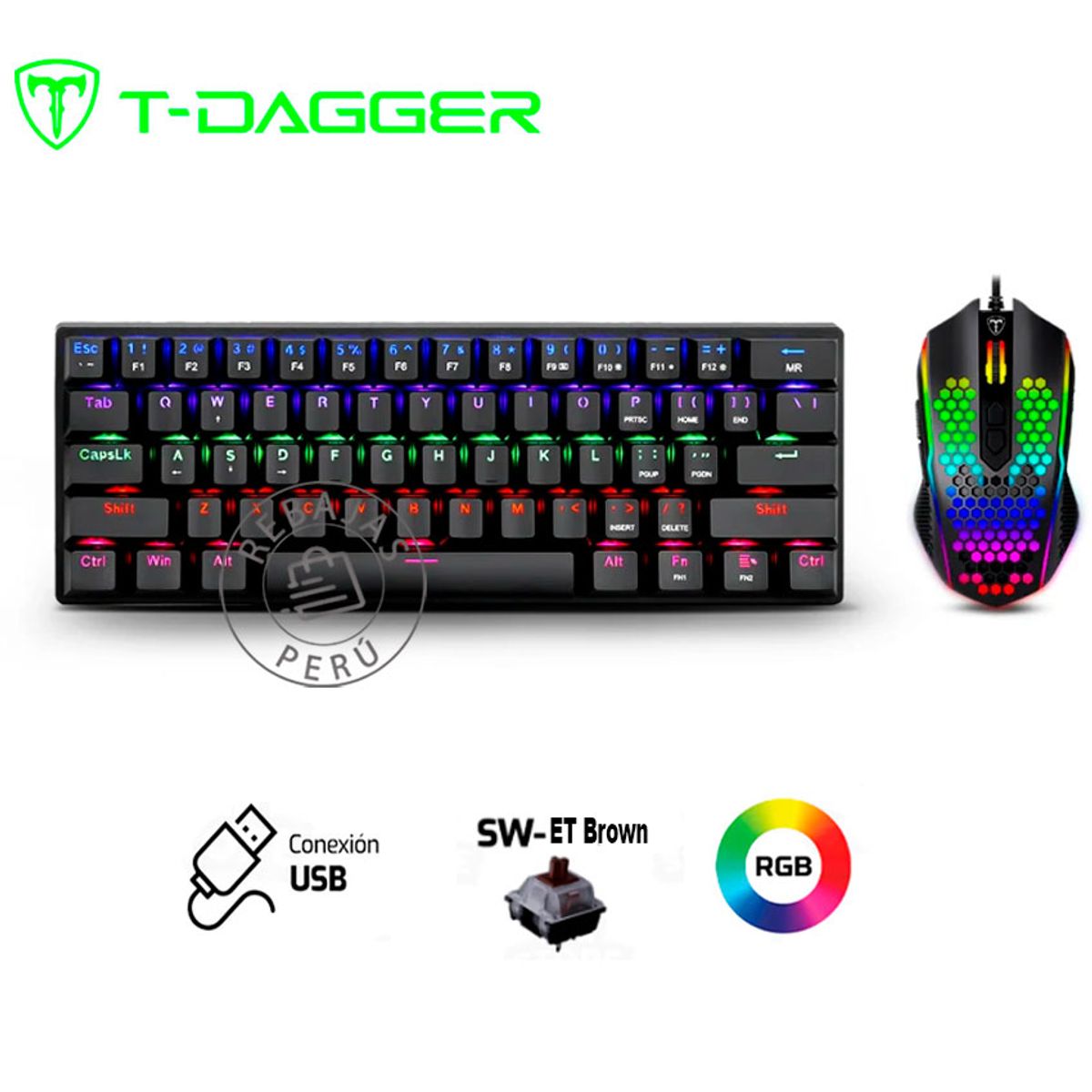 T-DAGGER - Combo Teclado Mecánico Mouse Gaming T-Dagger Español Negro RGB