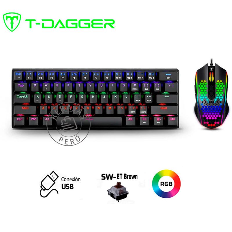 T-DAGGER - Combo Teclado Mecánico Mouse Gaming T-Dagger Español Negro RGB