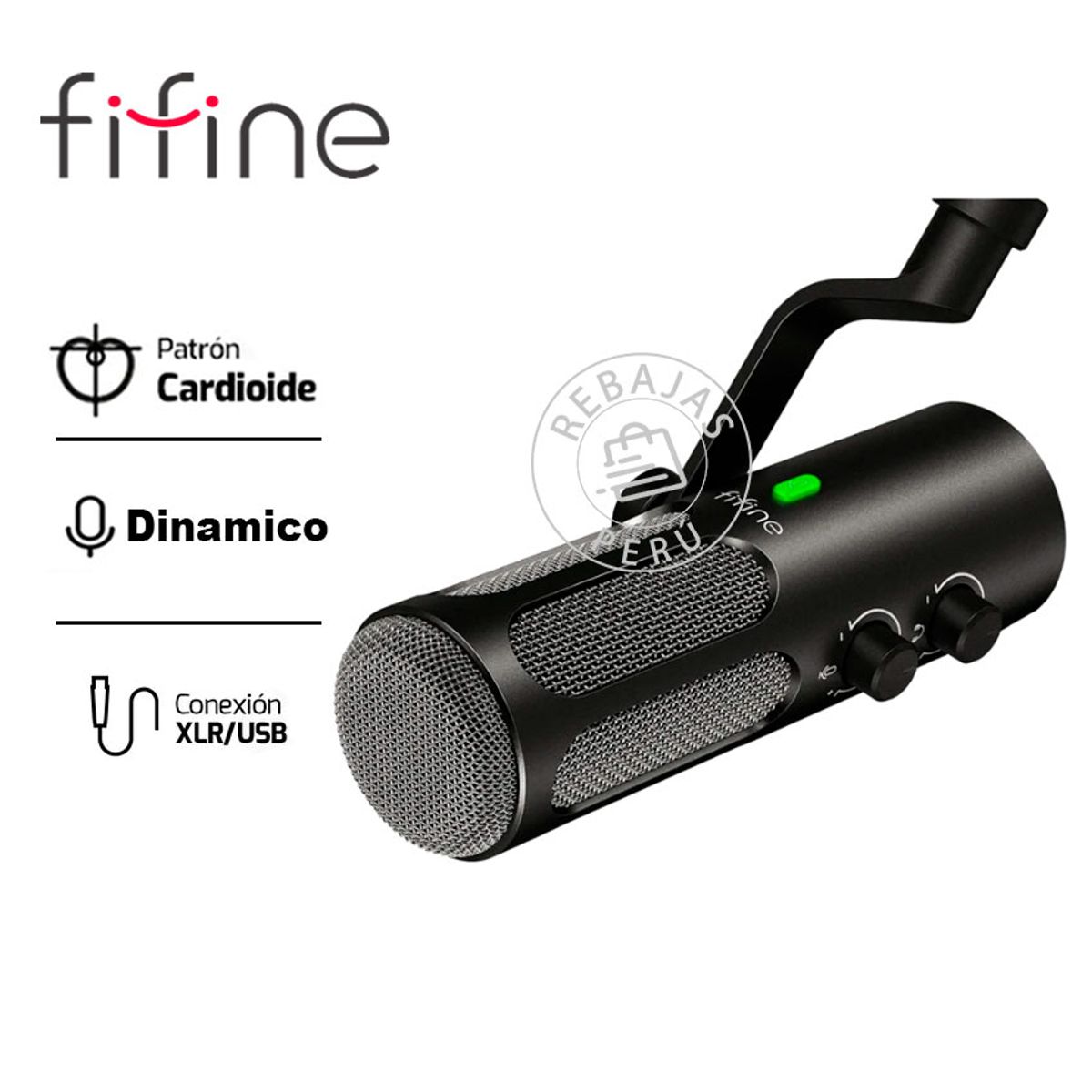 FIFINE - Micrófono Fifine Tank3 Black Dinámico USB Cardioide con Control Gain