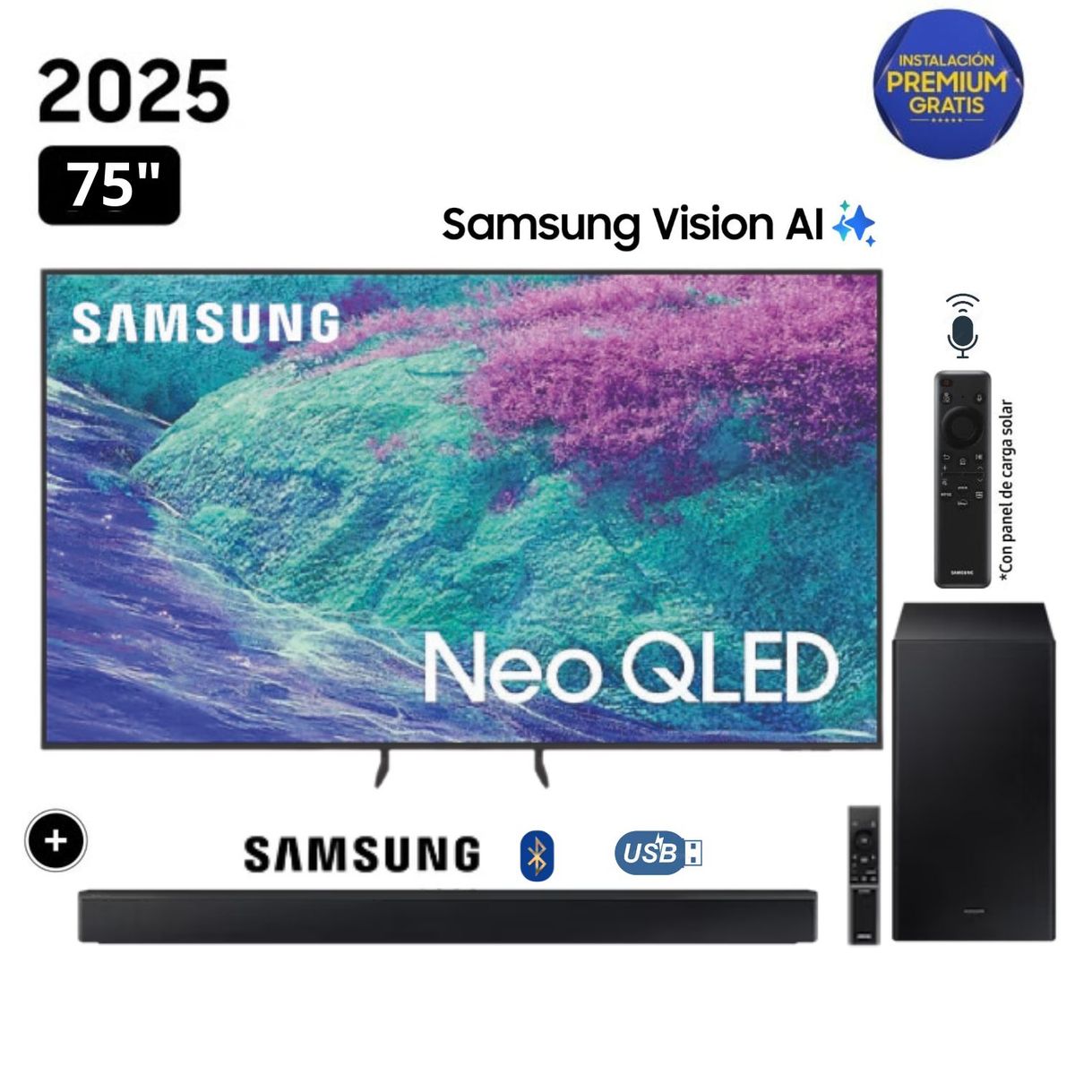 SAMSUNG - Televisor Samsung 75 Neo QLED 4K Vision AI Smart TV QN75QN1EF + Soundbar HW-B450F