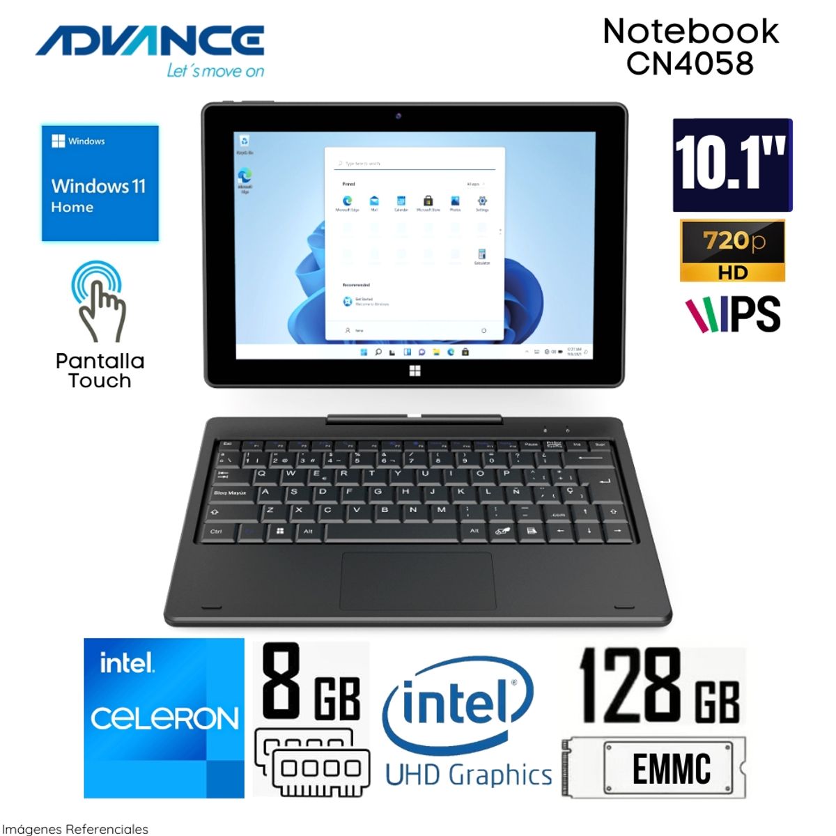 ADVANCE - Laptop Advance CN4058 2 en 1 Celeron N4020 8GB/ 128GB 10.1"  Pantalla táctil Wind 11