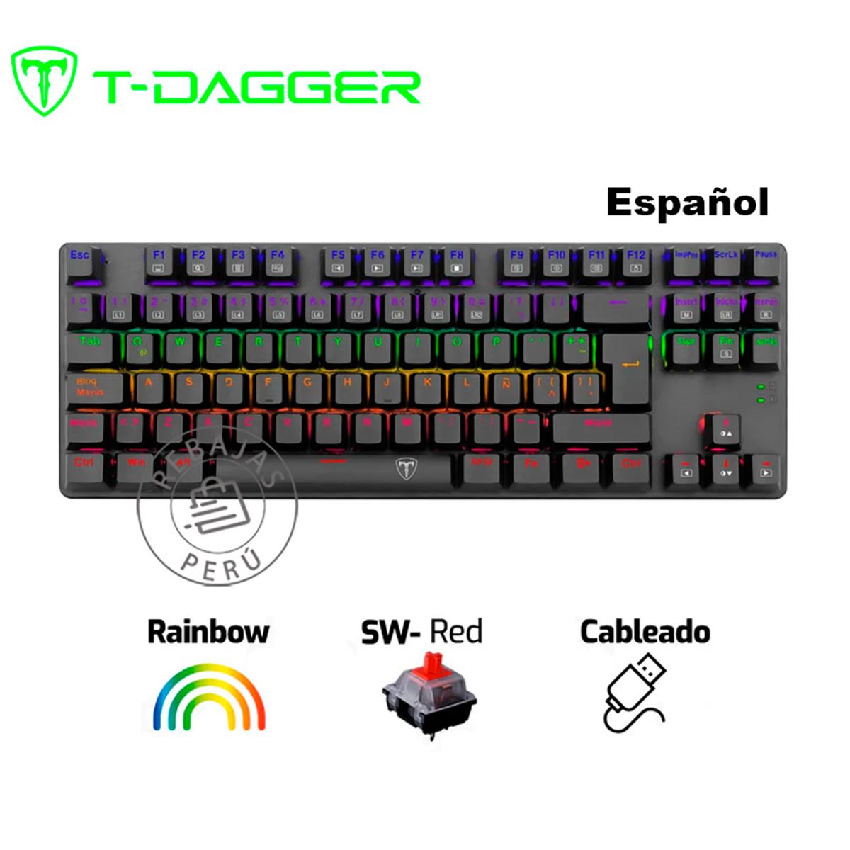 T-DAGGER - Teclado Mecánico T-Dagger BORA T-TGK313 Red Switch Rainbow Español