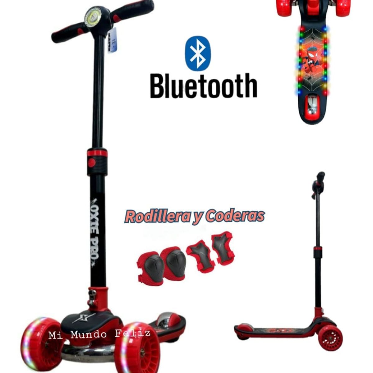 OXIEPRO - Scooter para Niños Plegable con Bluetooth Luces Red Blacking