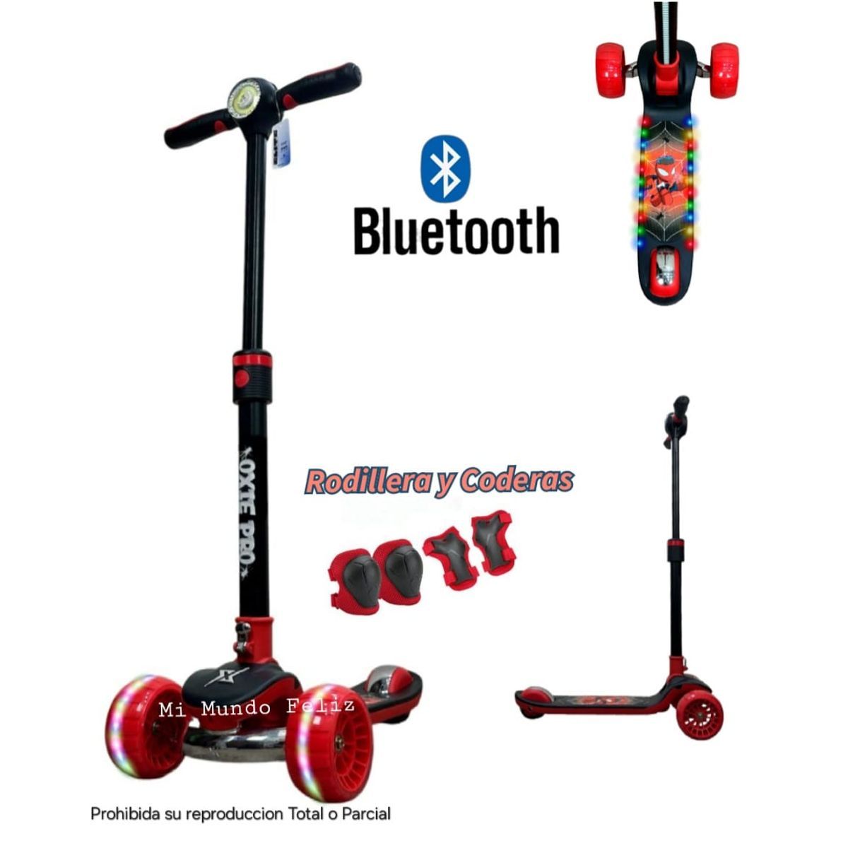 OXIEPRO - Scooter para Niños Plegable con Bluetooth Luces Red Blacking