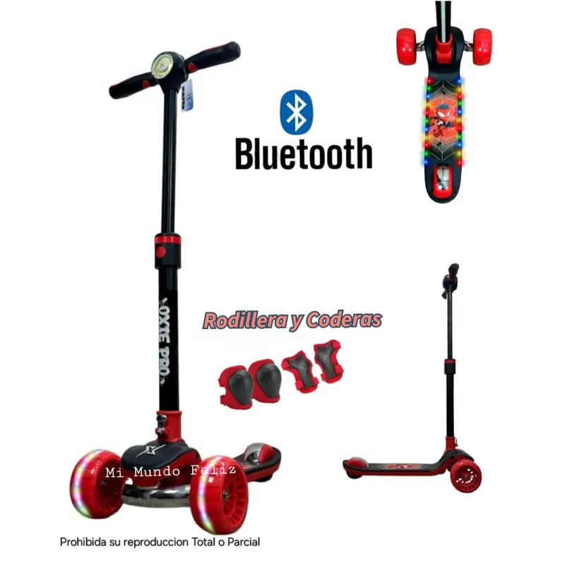OXIEPRO - Scooter para Niños Plegable con Bluetooth Luces Red Blacking