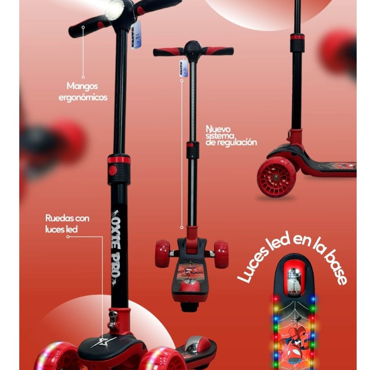 OXIEPRO - Scooter para Niños Plegable con Bluetooth Luces Red Blacking