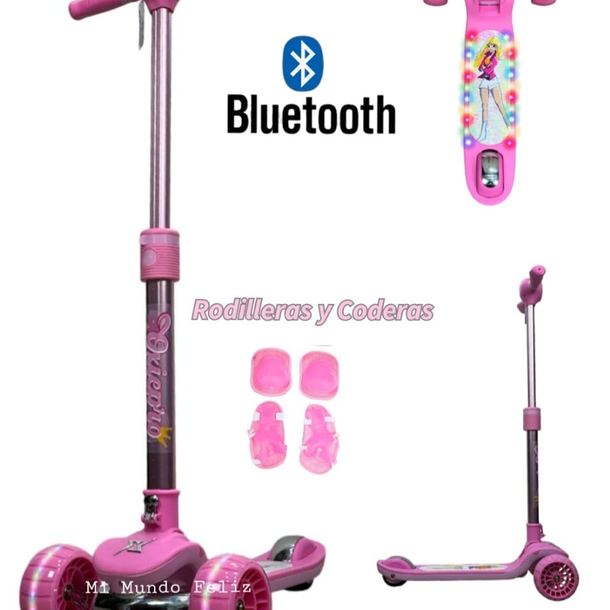 OXIEPRO - Scooter para Niños Plegable con Bluetooth Luces Rosado