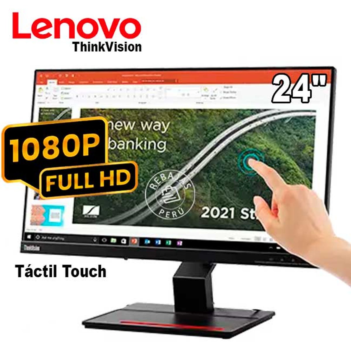 LENOVO - Monitor Lenovo ThinkVision T24t-20 24″ Full HD IPS Touch HDMI DP USB-C