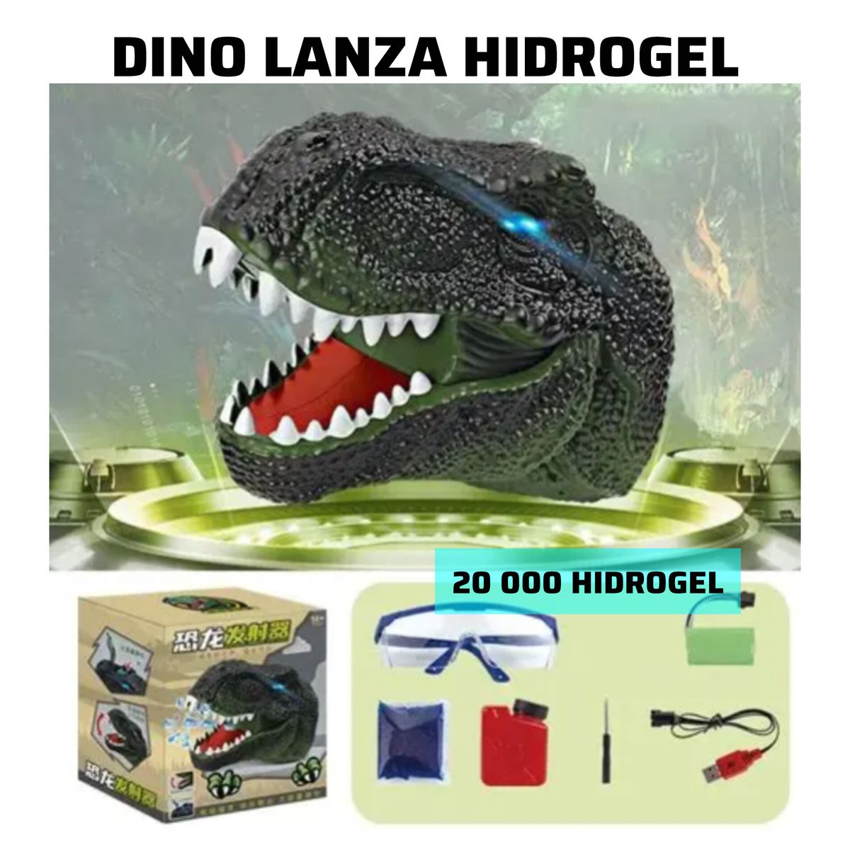 GENERICO - CABEZA DE DINO LANZA HIDROGEL CON LUCES
