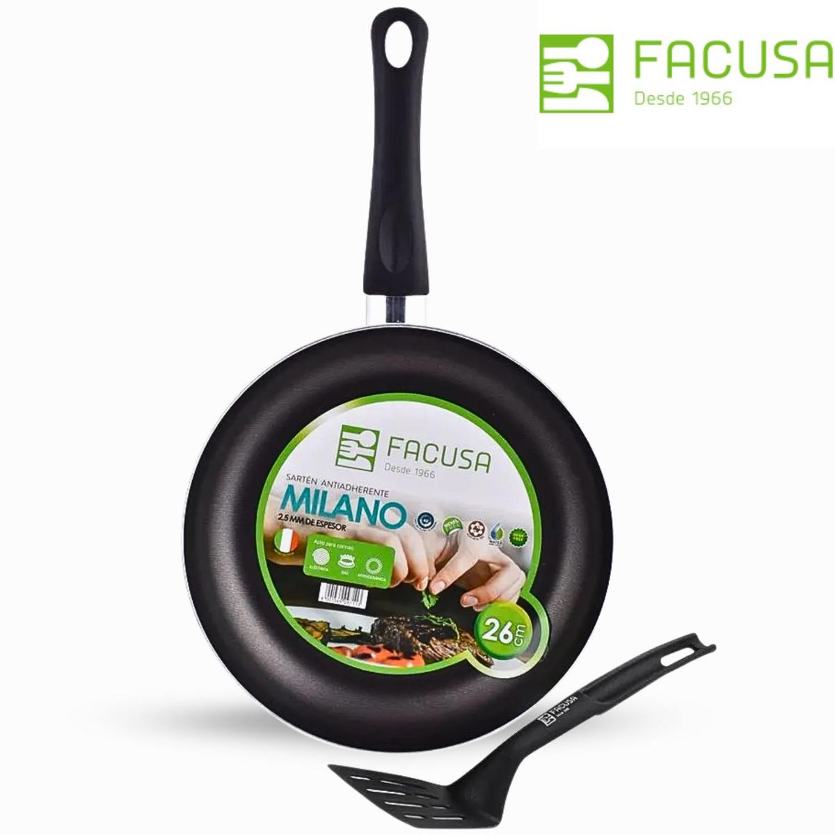 FACUSA - Sartén Antiadherente Nova 26Cm +Espátula Nylon 4 - Facusa