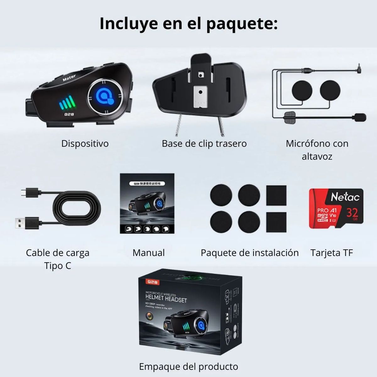 SEISA - Audifonos Bluetooth para Casco con Cámara HD 1080P IPX6 32GB WiFi Moto