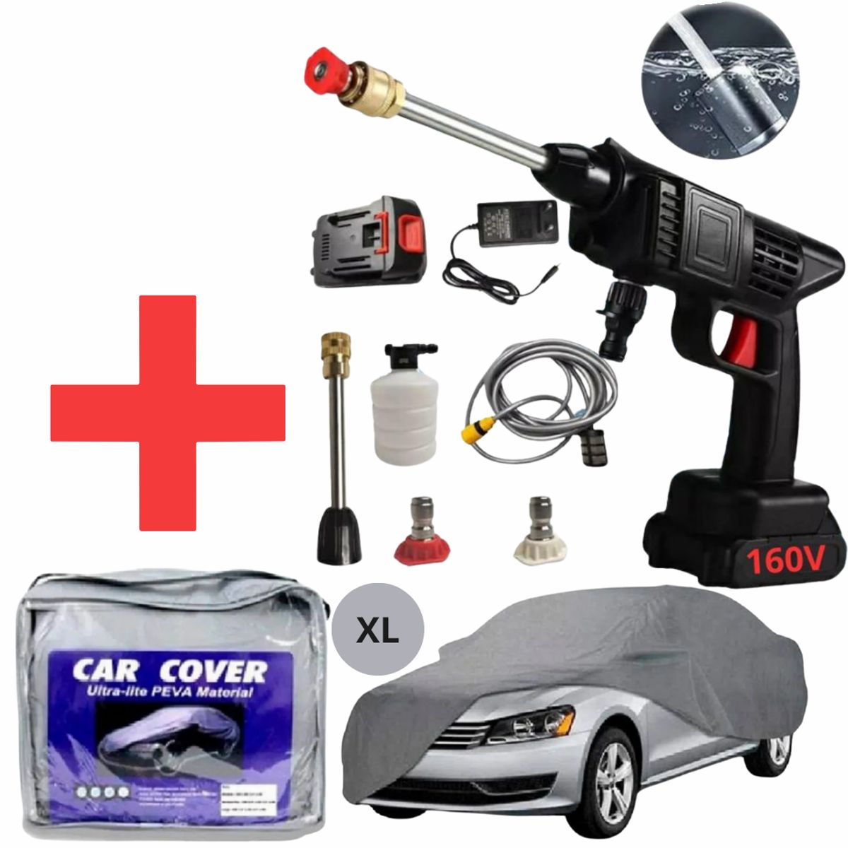 OEM - Pistola Hidro lavadora 160V Bateria Grande + Cobertor De Auto Talla XL
