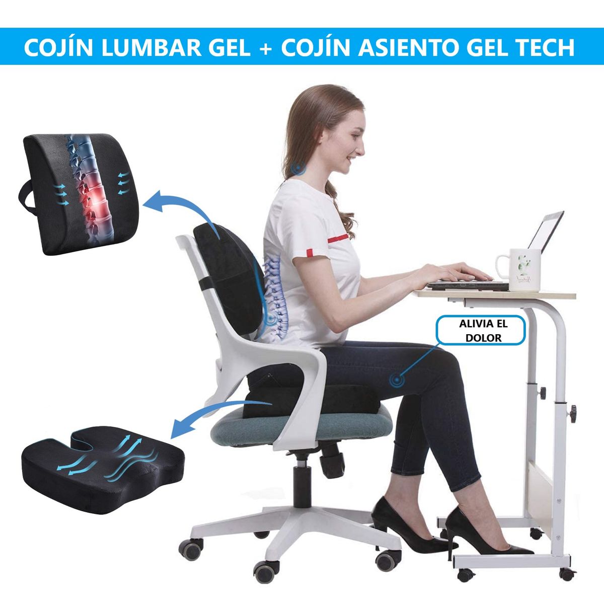 GENERICO - PACK COJÍN LUMBAR GEL + COJÍN DE ASIENTO GEL TECH