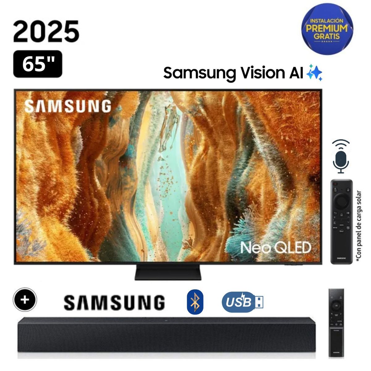 SAMSUNG - Televisor Samsung 65 Neo Qled 4k Vision Ai Smart TV QN65QN70F + Soundbar HW B400F