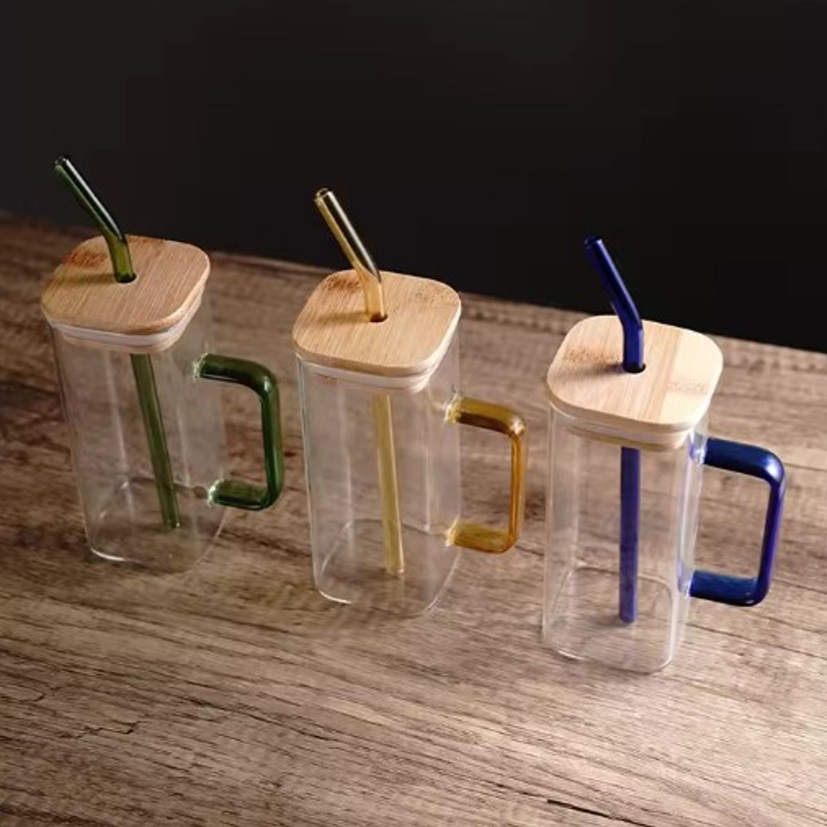 Set x 4 Vasos vidrio Cuadrado con Asa y Sorbete de Colores, marca GENERICO - Foto 2