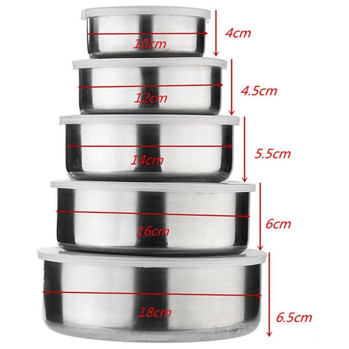 GENERICO - SET 5 RECIPIENTES TAPERS BOWLS DE ACERO INOXIDABLE TAPA HERMETICA