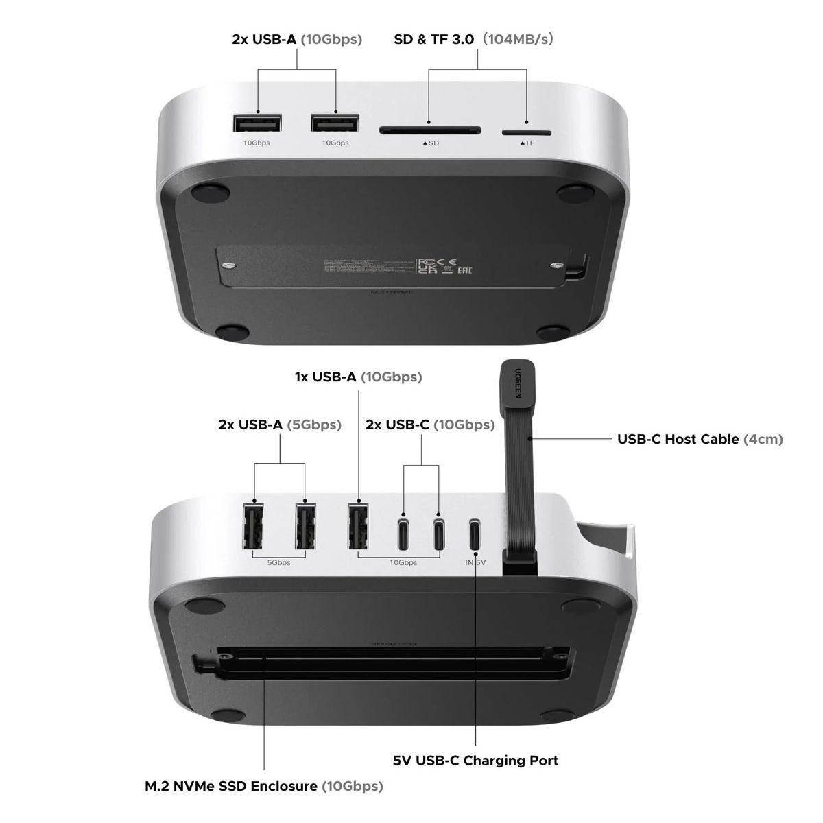 UGREEN - Docking Ugreen Mac mini M4 USB-C 11 en 1 SSD NVMe 10Gbps CM841 - 65487
