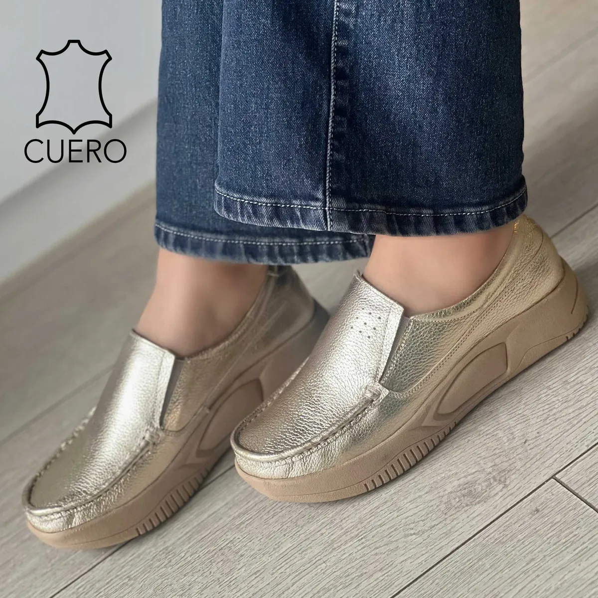 GENERICO - MOCASINES PARA MUJER DORADO LEIA CUERO