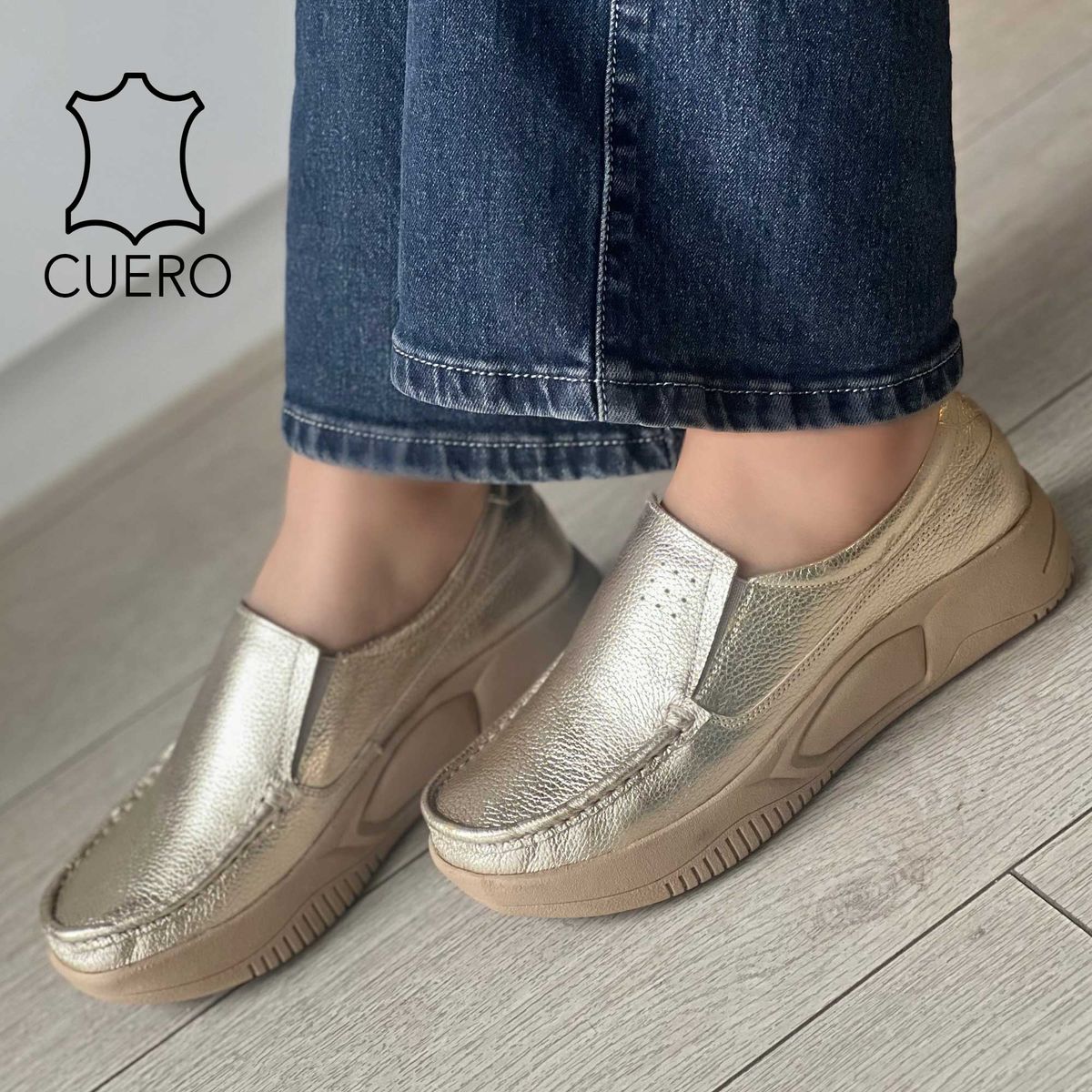 GENERICO - MOCASINES PARA MUJER DORADO LEIA CUERO