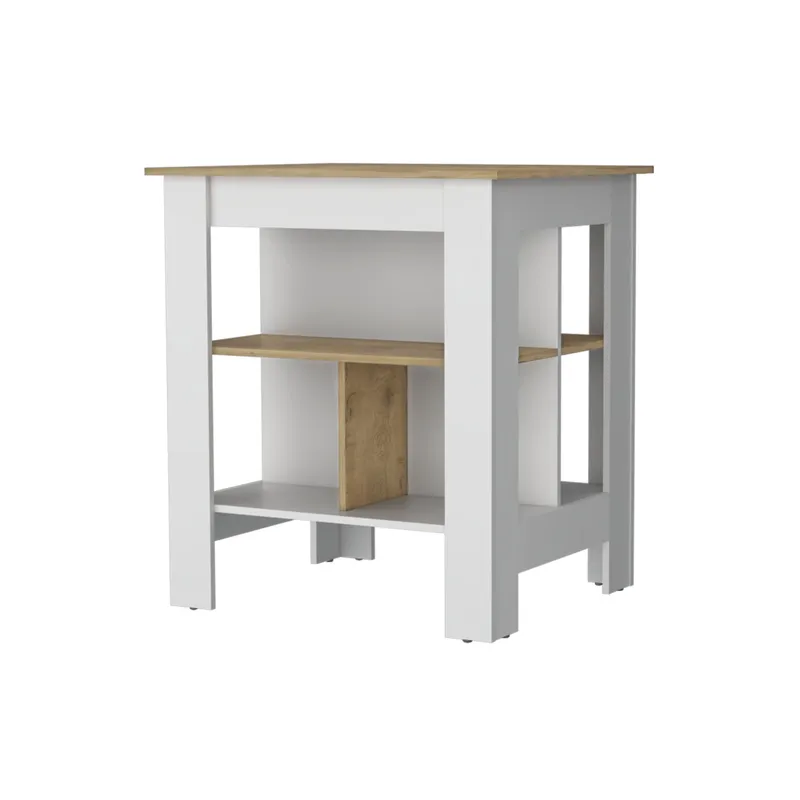 FMFURNITURE - Isla De Cocina 2 Puertas Fm-004B Blanco Y Café Claro
