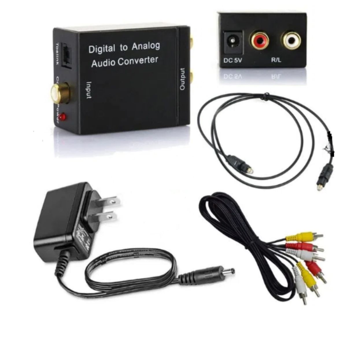 GENERICO - Convertidor Óptico Rca Kit Transformador + Cable Óptico + Cable Rca A Rca