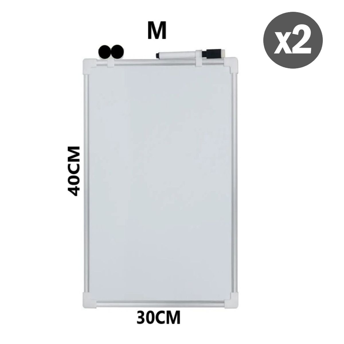 GENERICO - Pack x2 Pizarra blanca doble cara M de 40x30 cm