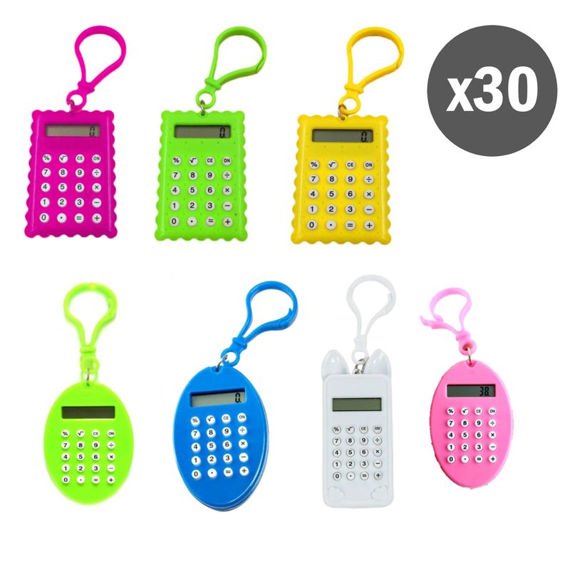 GENERICO - Pack x30 Mini Calculadoras de Bolsillo con Llavero - Modelo aleatorio