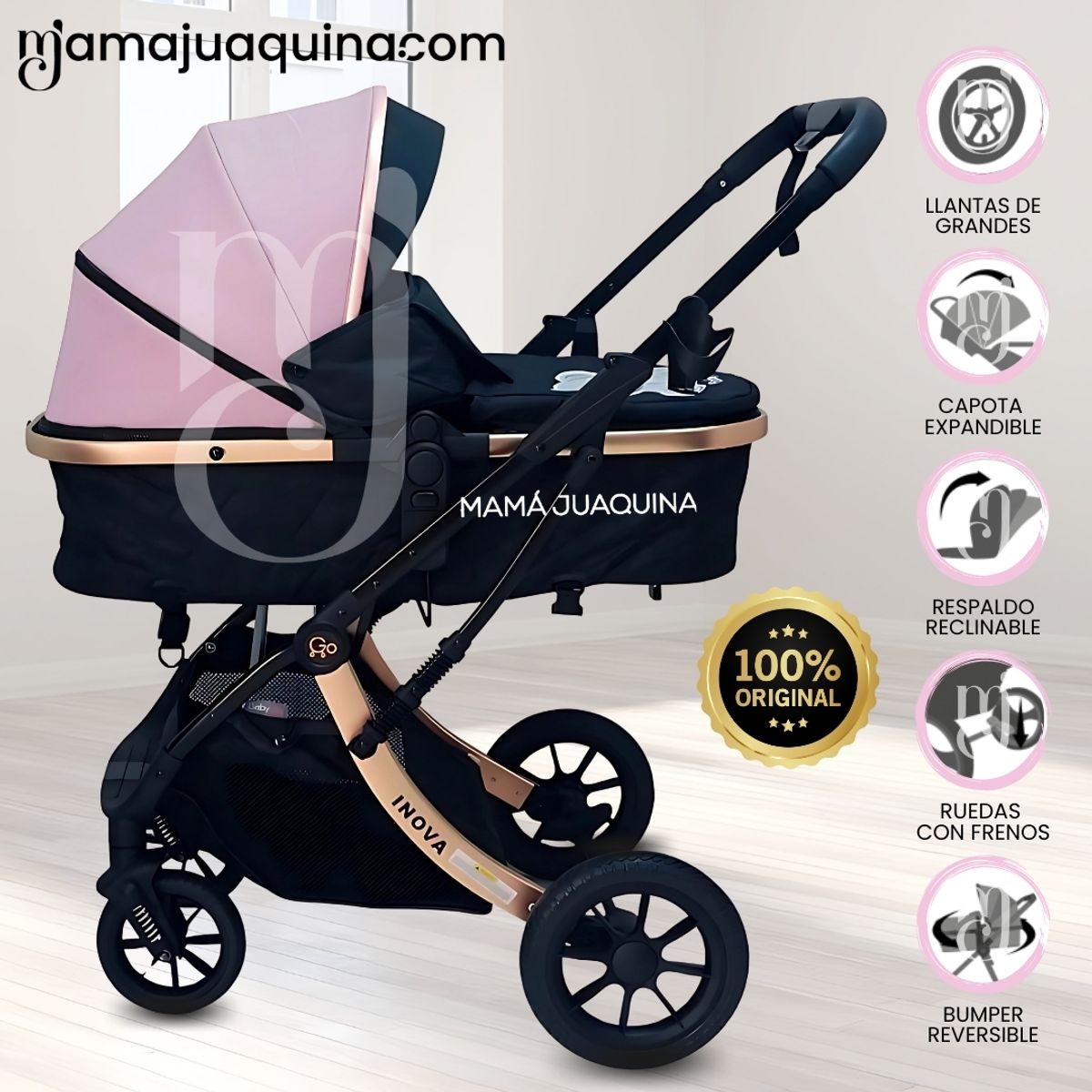 BABY - Coche Moisés Travel System «INOVA PLUS» de Lujo Pink