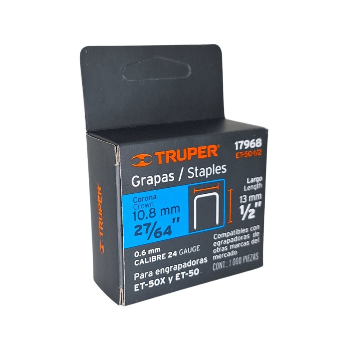 TRUPER - Caja con 1000 grapas 1/2" corona 10.8 mm para ET-50